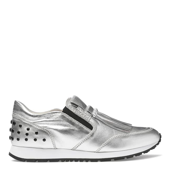 Tod's Women's Silver Leather Fringe Front Sneakers