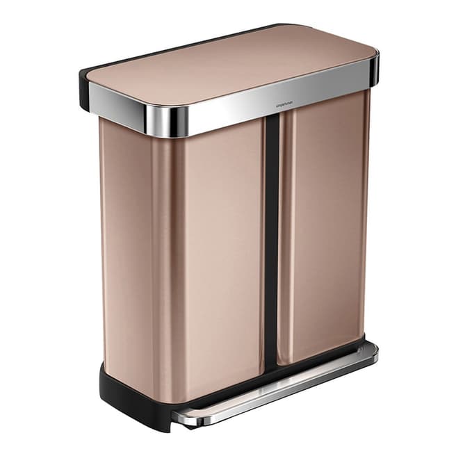Simplehuman Rose Gold Steel Dual Compartment Pedal Bin with Inner Pocket, 58L