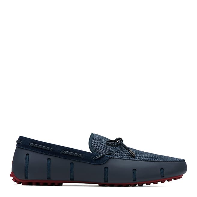 Swims Men's Navy/Deep Red Braided Lace Lux Loafer Driver