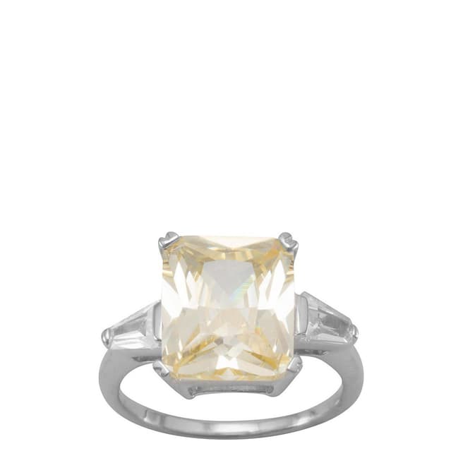Black Label by Liv Oliver Silver/Yellow/Clear Emerald Cut Ring