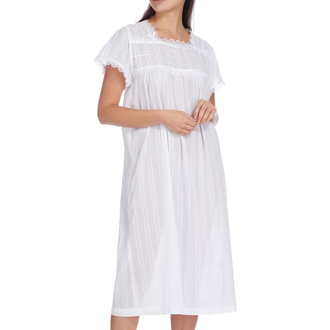 Cottonreal White Deluxe Rope Stripe Cap Sleeve Square Neck Nightdress