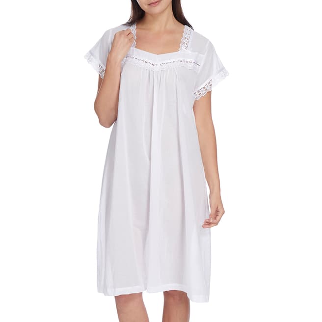 Cottonreal White Deluxe Cap Sleeve V Nightdress