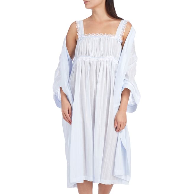 Cottonreal Pale Blue Deluxe Rope Stripe Gathered Nightdress