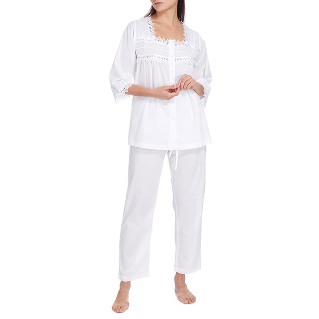 Cottonreal White Lace 3/4 Sleeve Pyjama Sets