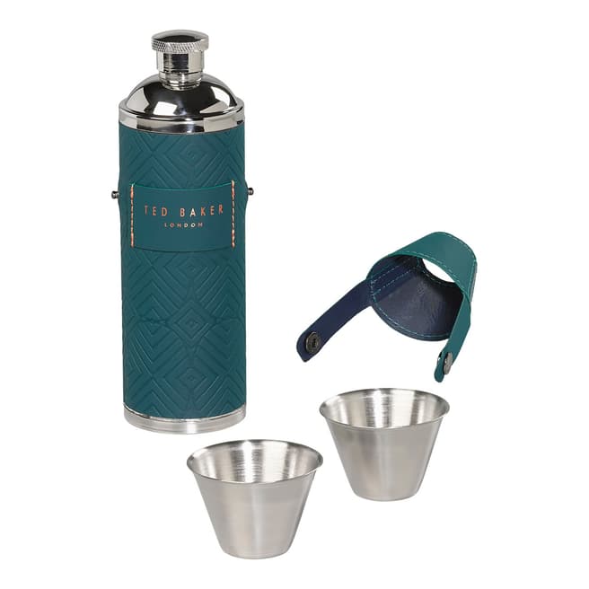 Ted Baker Teal Hip Flask with Shot Cups 