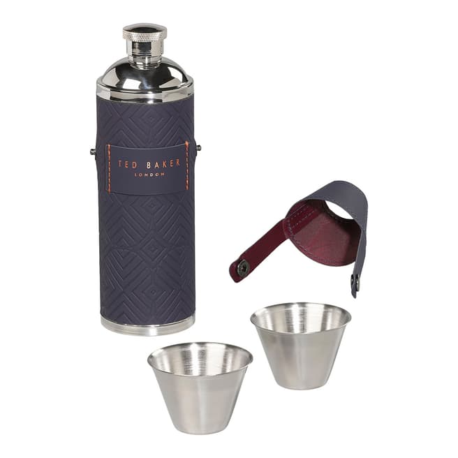 Ted Baker Blue Cadet Hip Flask with Shot Cups