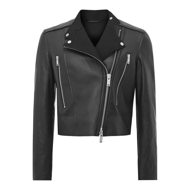 Reiss Black Phoebe Bonded Leather Jacket