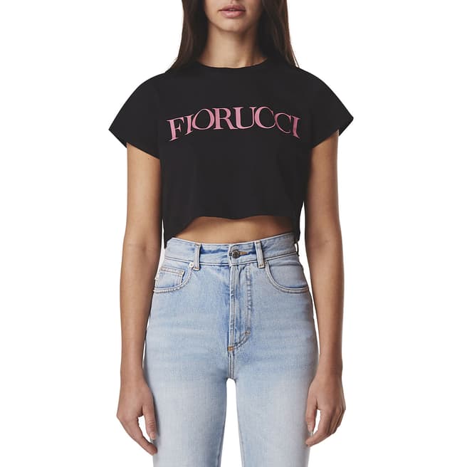 Fiorucci Women's Black Cotton Cropped Logo T-Shirt  