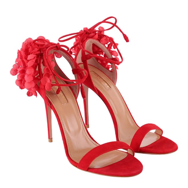 Aquazzura Red Suede Lily of the Valley Heeled Sandals