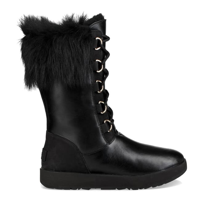 UGG Black Leather Aya Waterproof Boots