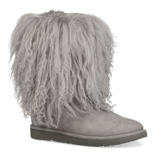UGG Seal Grey Shaggy Sheepskin Lida Boots