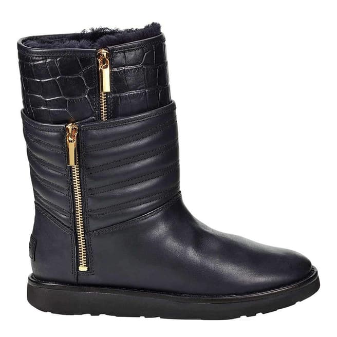 UGG Black Leather Aviva Boots