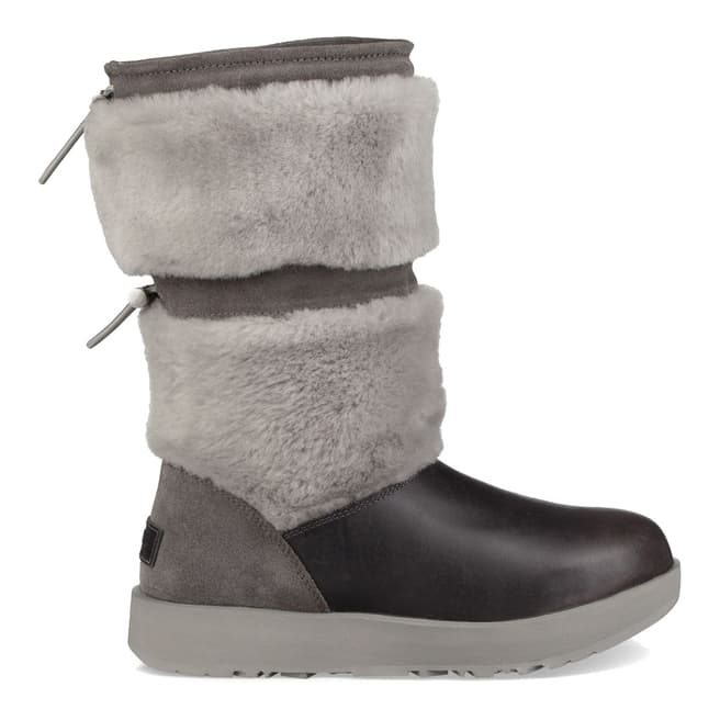 UGG Metal Grey Leather Wool Reykir Boots
