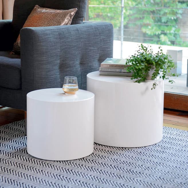 Dwell Circular Gloss Stacking Side Tables, White
