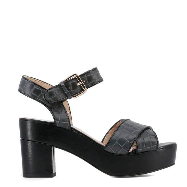 Arnaldo Toscani Black Leather Croc Chunky Platform Sandals