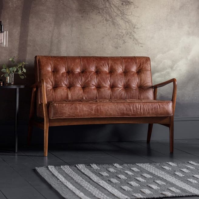 Gallery Living Hadnall 2 Seater Leather Sofa, Vintage Brown