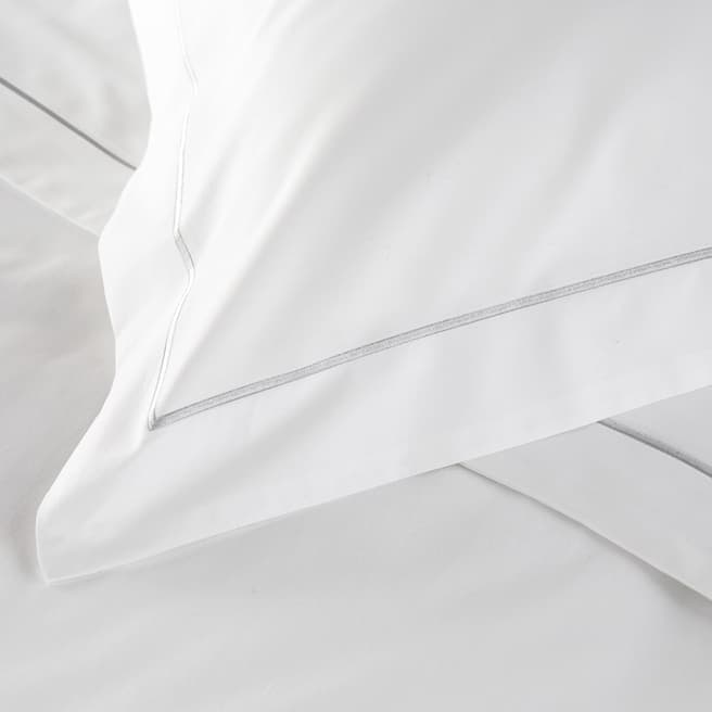 Hotel Living 800TC Single Row Cord Pair of Oxford Pillowcases, White/Ice Grey