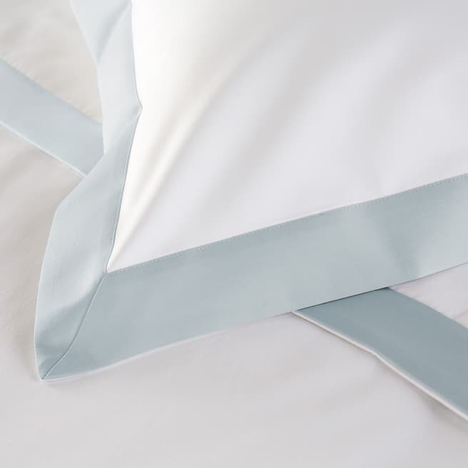 Hotel Living 800TC Wide Border Pair of Housewife Pillowcases, White/Duck Egg