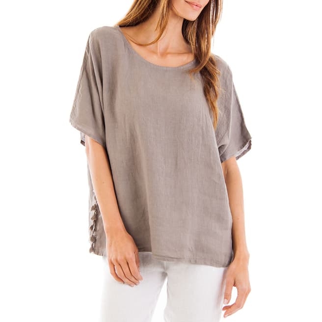 Contemporary Linen by Ouman Taupe Tassel Detailing  Linen Tunic