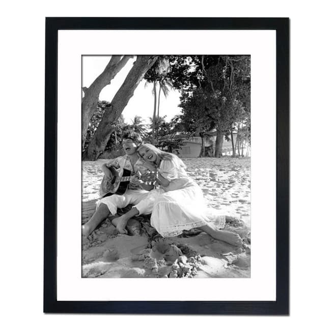 51 DNA Mick Jagger Strumming with Jerry Hall in St Peter Barbados 1983, Framed Art Print
