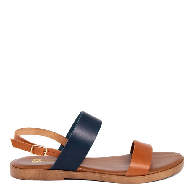 Gagliani Renzo Tan/Blue Leather Double Strap Sandals