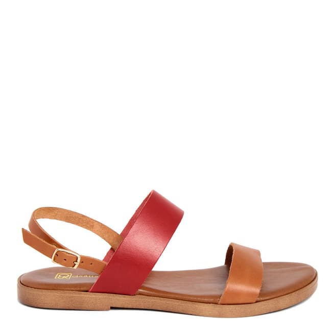 Gagliani Renzo Tan/Red Leather Double Strap Sandals