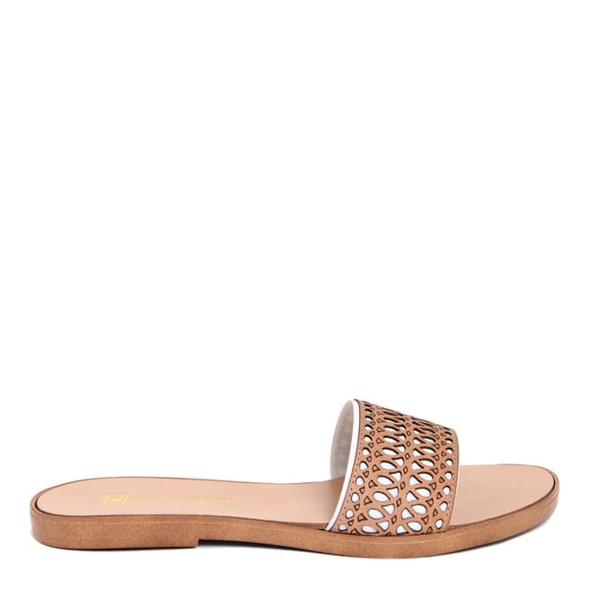 Gagliani Renzo White/Tan Leather Perforated Elastic Sandals