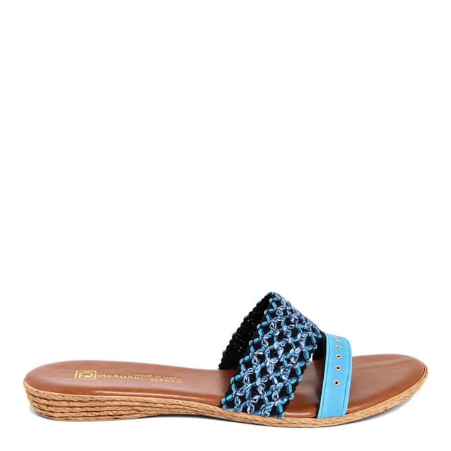 Gagliani Renzo Blue Leather Weaved Double Strap Sandals