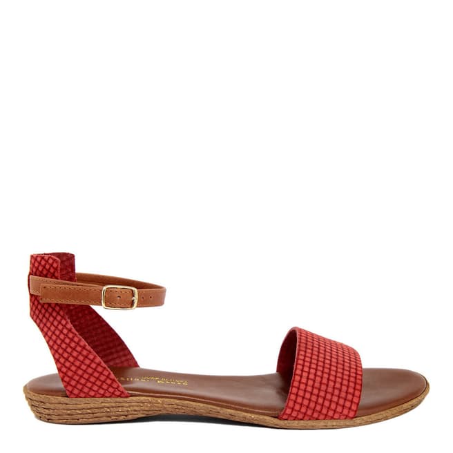 Gagliani Renzo Red Leather Textured Ankle Strap Sandals