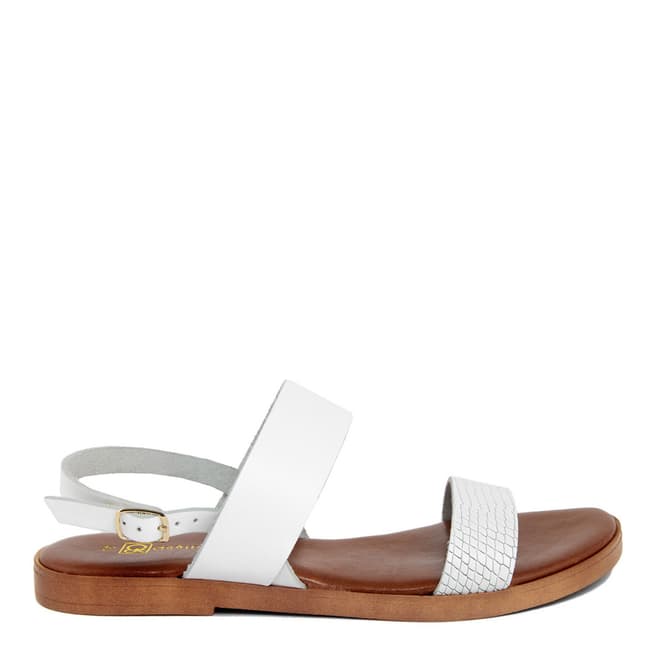 Gagliani Renzo White Leather Textured Double Strap Sandals