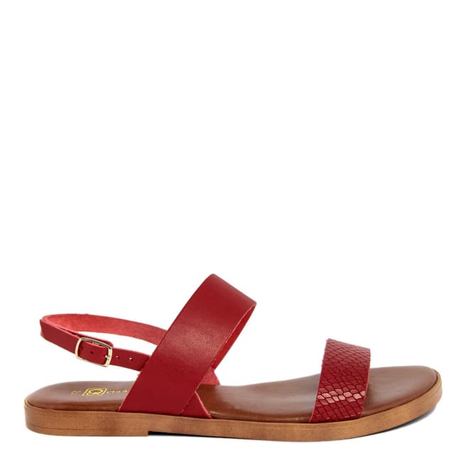 Gagliani Renzo Red Leather Textured Double Strap Sandals