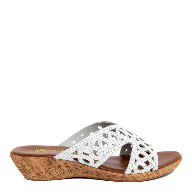 Gagliani Renzo White Leather Perforated Low Wedge Sandals