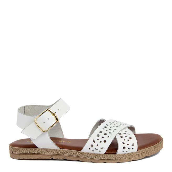 Gagliani Renzo White Leather Perforated Cross Strap Sandals