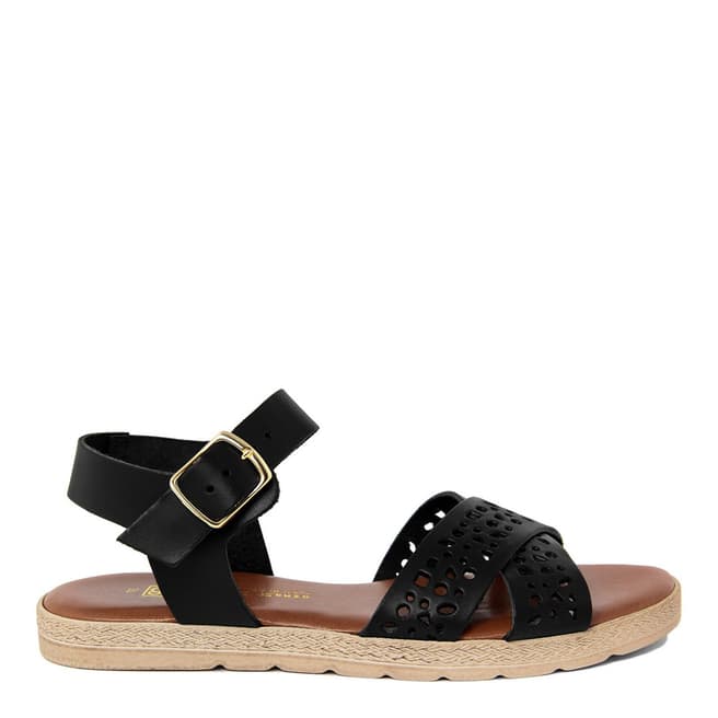 Gagliani Renzo Black Leather Perforated Cross Strap Sandals