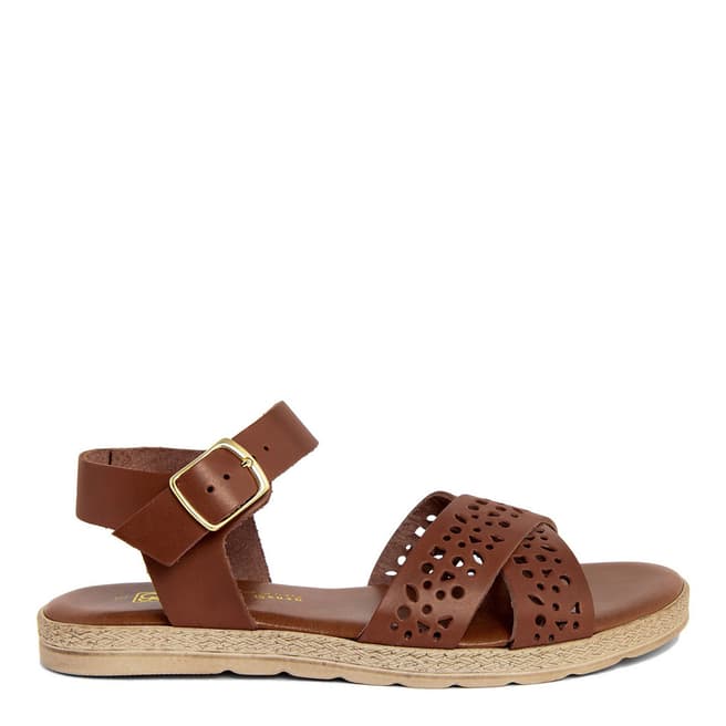 Gagliani Renzo Brown Leather Perforated Cross Strap Sandals