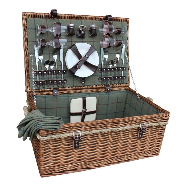 Perfect Picnic 4 Person Deluxe Rope Handled Green Tweed Hamper
