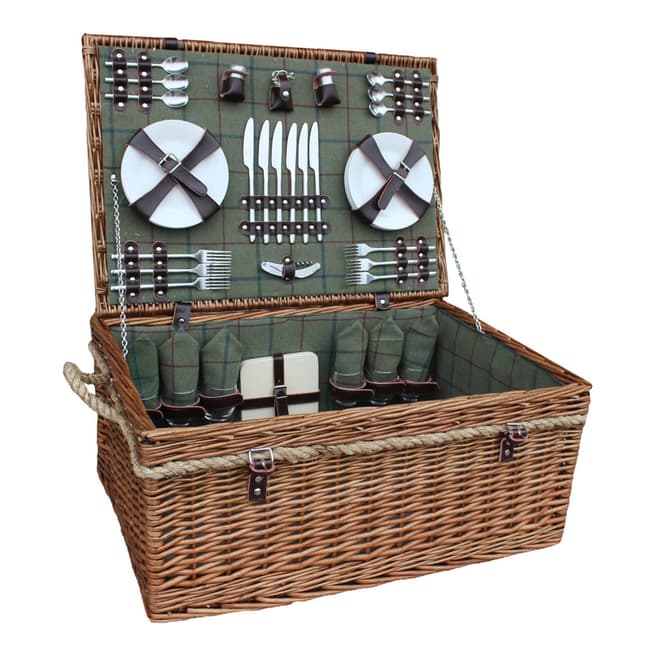 Perfect Picnic 6 Person Deluxe Rope Handled Green Tweed Hamper