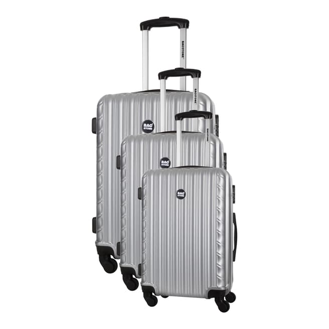 Bagstone Silver Sweety Set Of Three 4 Wheeled Suitcases 46/56/66 cm