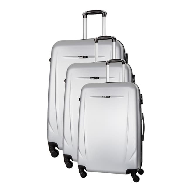 Bagstone Silver Holiday Set Of Three 4 Wheeled Suitcases S/M/L