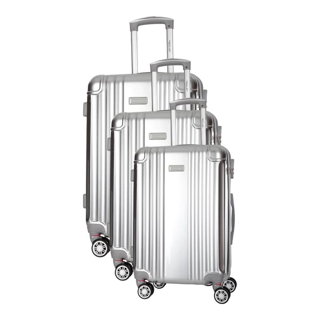 Travel One Silver Comilla Set Of Three 8 Wheeled Suitcases 46/56/66 cm