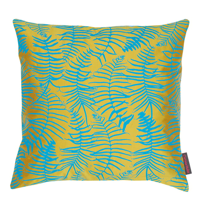 Clarissa Hulse Turmeric/Kingfisher Feather Fern Silk Cushion, 45x45cm