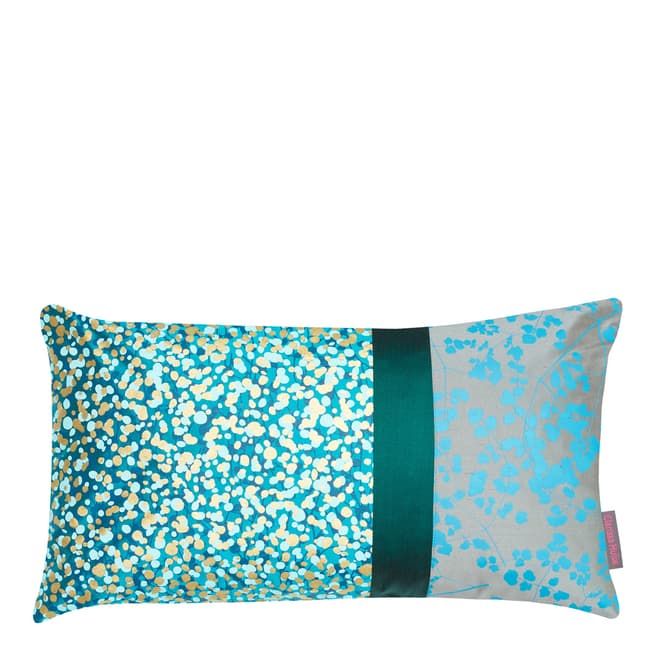 Clarissa Hulse Kingfisher/Storm Garland Patchwork Silk Cushion, 30x50cm