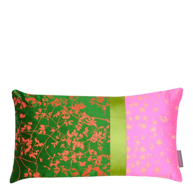 Clarissa Hulse Moss/Neon Tiny Vine Patchwork Silk Cushion, 30x50cm