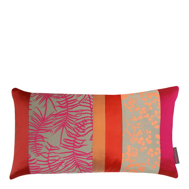 Clarissa Hulse Pebble/Fluoro Orange Feather Fern Patchwork Silk Cushion, 30x50cm