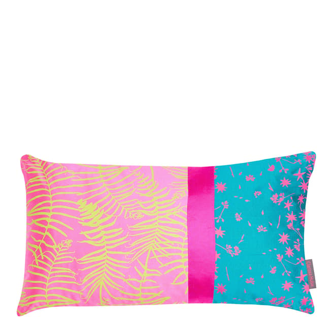 Clarissa Hulse Neon/Kingfisher Feather Fern Patchwork Silk Cushion, 30x50cm