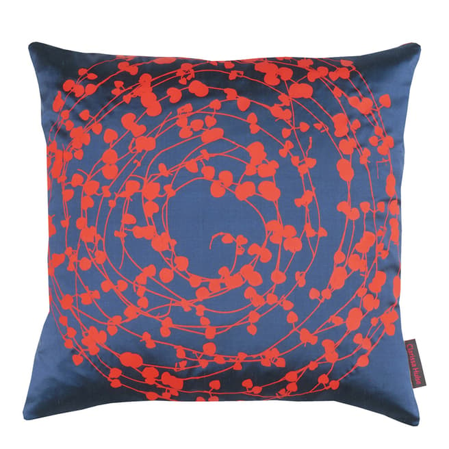 Clarissa Hulse Midnight/Vermilion Spiral Silk Cushion, 45x45cm
