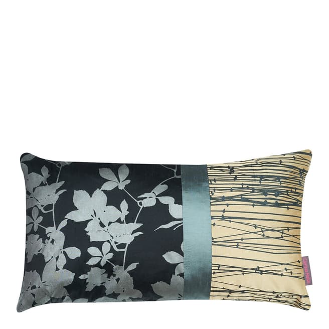 Clarissa Hulse Black/Hopsack Virginia Creeper Patchwork Silk Cushion, 30x50cm
