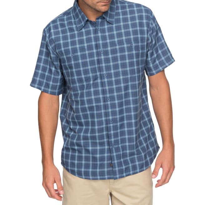 Quiksilver Blue Waterman Wake Plaid Technical Short Sleeve Shirt