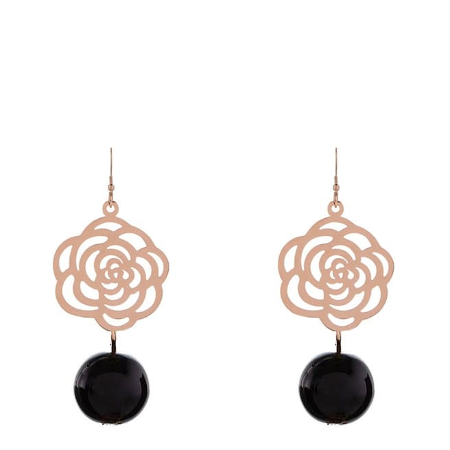 Chloe by Liv Oliver Rose Gold/Onyx Drop Earrings