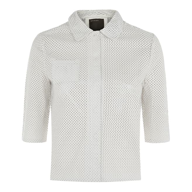 Muubaa White Franca Cropped Perforated Leather Shirt